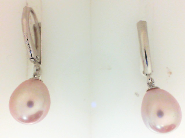 Sterling Silver Pink Freshwater Pearl Oval Dangle Earrings