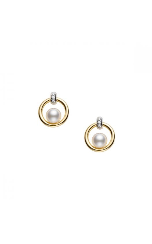 Mikimoto 18 Karat White And Yellow Gold 5.5 mm Pearl And Diamond Earrings 0.02 Ct Earrings