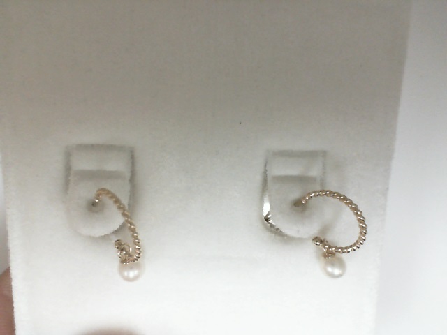 14 Karat Yellow Gold 4.0 Mm Freshwater Pearl Hoop Earrings
