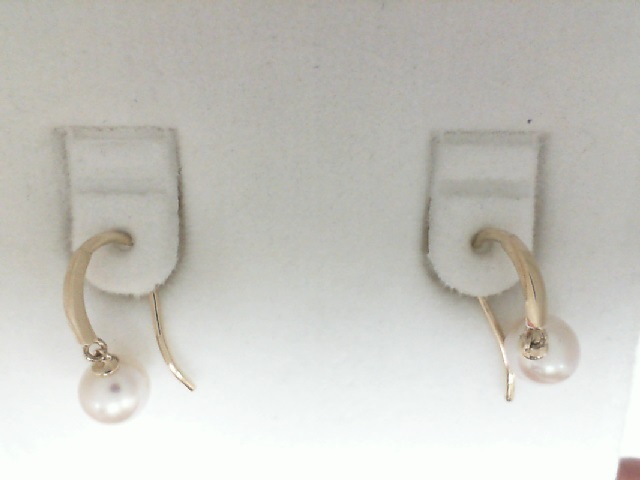 14 Karat Yellow Gold 6.0 Mm Freshwater  Pearl Dangles