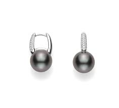 Mikimoto 18K White Gold 10mm Black South Sea Cultured Pearl And Diamond Earrings 0.28Ctw