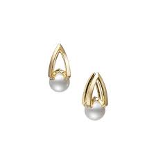 Mikimoto M Collection 18 Karat Yellow Gold Akoya Cultured Pearl Earrings With Diamond 0.05CTW