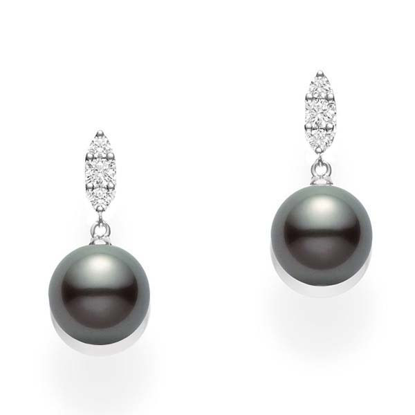 Mikimoto 18 Karat Morning Dew 9.0 Mm A+ Black South Sea Cultured Pearl And 0.26 Ct Diamond Earrings