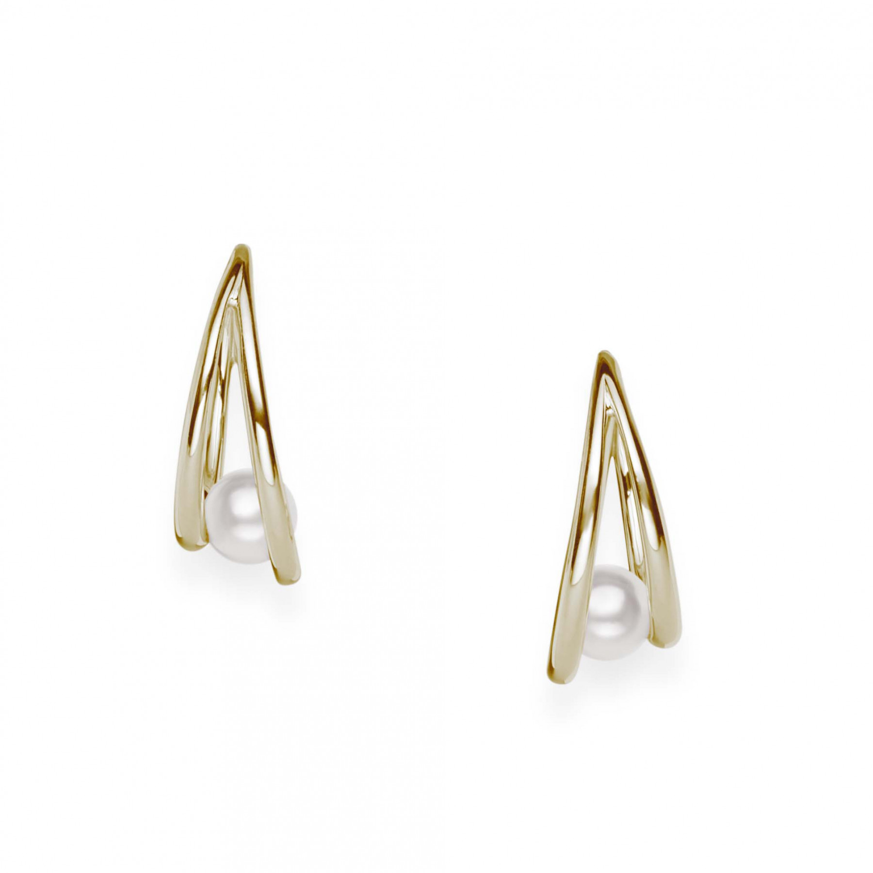 Mikimoto 18 Karat Yellow Hoop Earrings With 2= Round Akoya A+  Pearls
