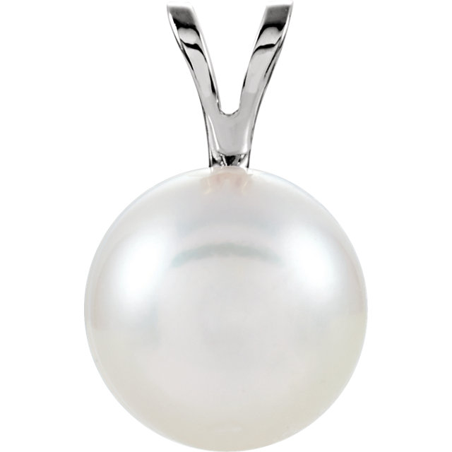 14 Karat White Gold Pendant With One 7.00mm Round Pearl On 18