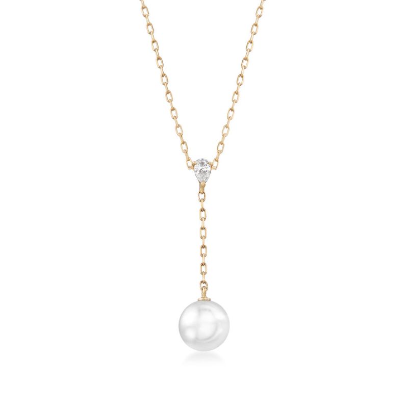 Mikimoto 18K Yellow Gold  Pendant With 7.5mm Round Akoya A+ Pearl And One 0.08Ct Pear G VS2 Diamond
Length: 16