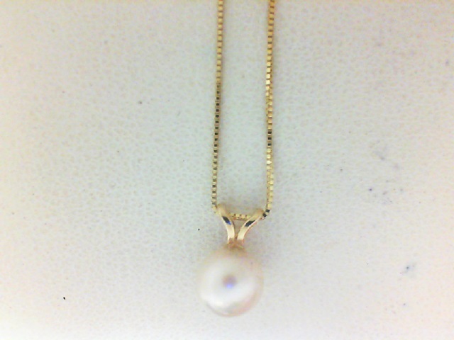 14 Karat Yellow Gold Pendant With One 7.00mm Round Pearl On 18