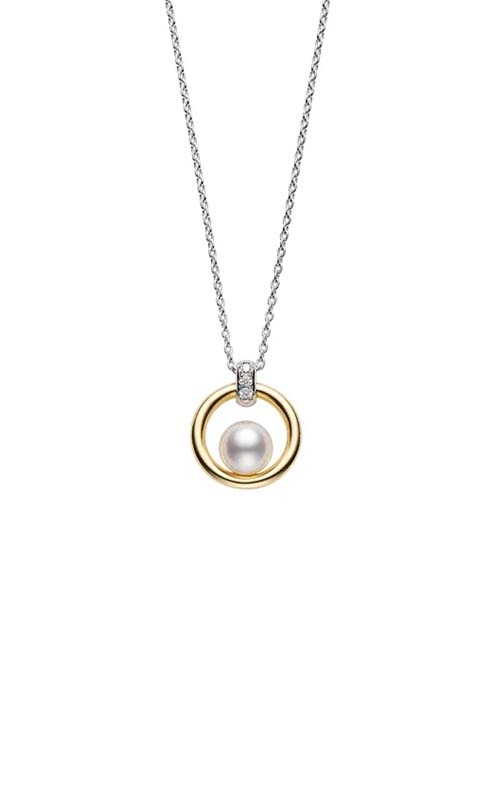 Mikimoto 18 Karat White And Yellow Gold 6.0 Mm Cultured Pearl And Diamond Open Circle Pendant 18 Inch
