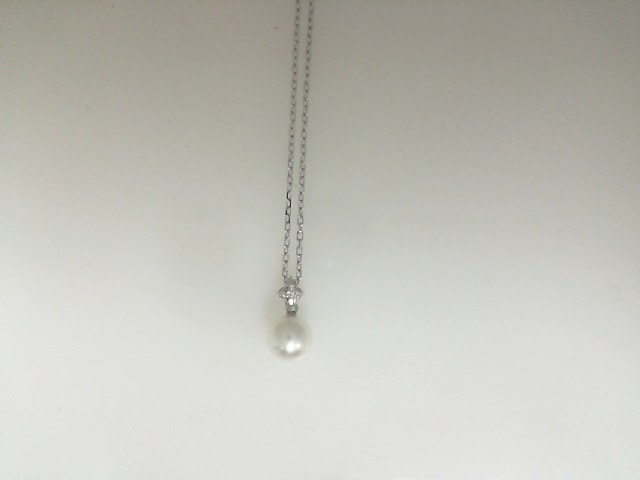 Mikimoto 18 Karat White Gold 7.5 Mm A+ Akoya Pearl And Diamond 0.08 Ct Pendant