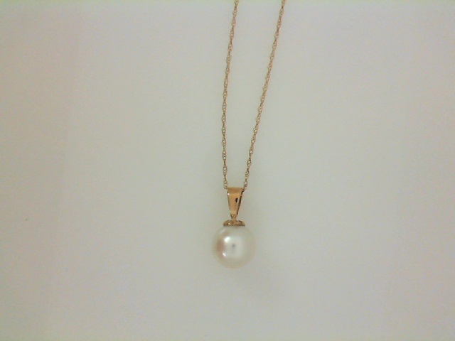 14 Karat Yellow Gold Pendant With One 7.00mm Round Pearl On 18