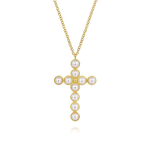 Gabriel & Co 14K Yellow Gold Pearl Cross Pendant Necklace
17.5 Inch