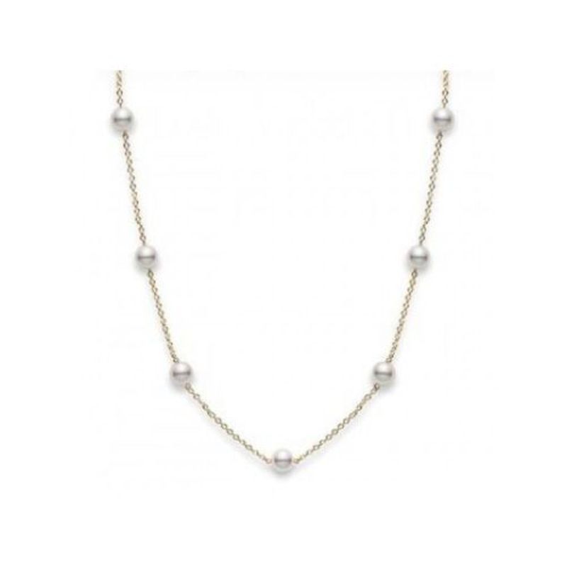 Mikimoto18K Yellow Gold Tin Cup Necklace With 5.5mm Akoya Pearls 
16 Length