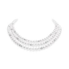 Mikimoto 18 Karat White Gold Fusion Akoya Cultured Pearl Triple Strand With Pave Diamond Spheres 6.49 Ct 16.5 To 18.5 Inch