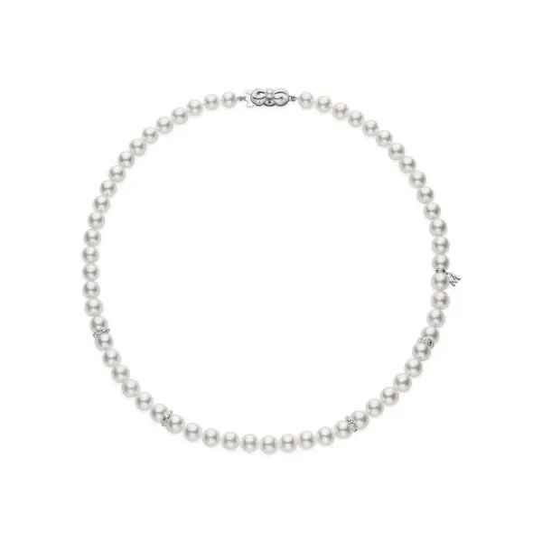 Mikimoto 18-Inch 6.5-7mm A Akoya Pearl Strand Necklace With Diamond Stations  At 0.52Ctw