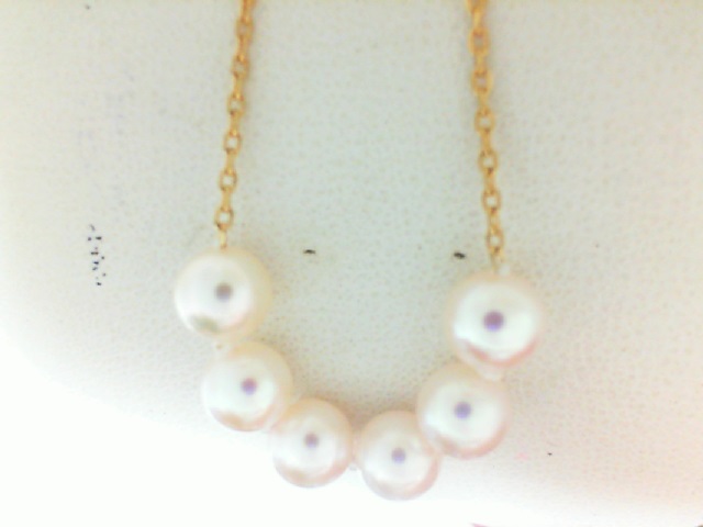 Yellow Gold 14 Karat 6.5 mm Akoya  Pearl necklace  18 Inch