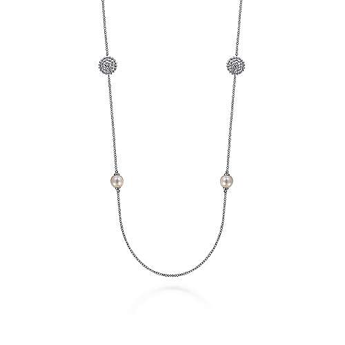 Gabriel & Co:Sterling Silver Pearl Station Necklace 32