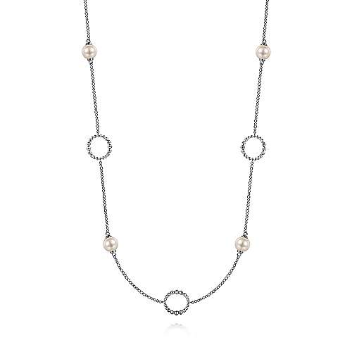 Gabriel & Co:Sterling Silver Pearl and Open Circle Station Necklace 28
