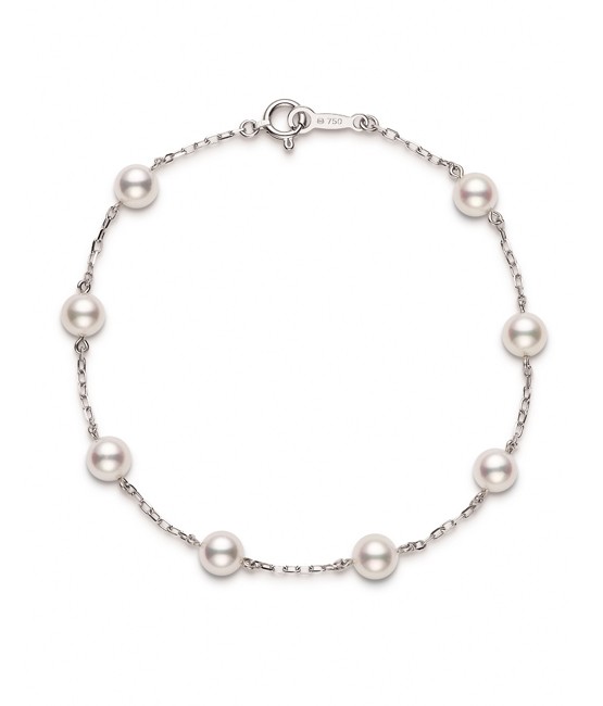 Mikimoto18K White Gold Bracelet With  5 -5.5 mm A+ Quality Akoya Pearl Tin-Cup Bracelet - 7 Inch Length