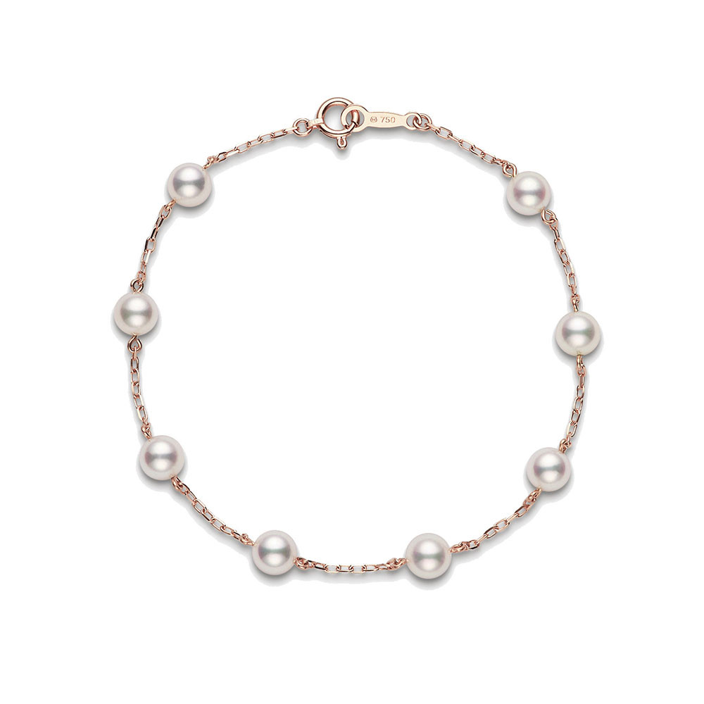 Mikimoto 18K Rose Gold 5.5 mm X 6.0 mm Pearl Chain Link Bracelet -7 Inch