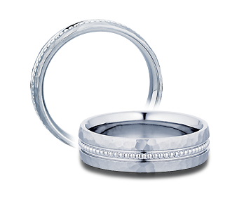 Verragio: 14 Karat White Gold 6mm Hammered Engraved Wedding Band Size 10