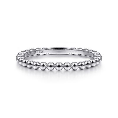 Gabriel & Co14K White Gold Bujukan Beaded Stackable Ring  Size 6.5
