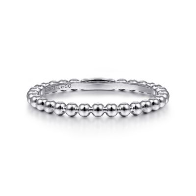 14K White Gold Bujukan Beaded Stackable Ring  Size 6.5