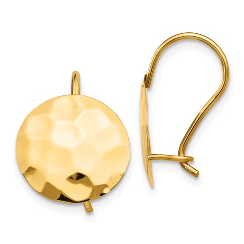 14 Karat Yellow Gold Circle Disc Hammered Earrings