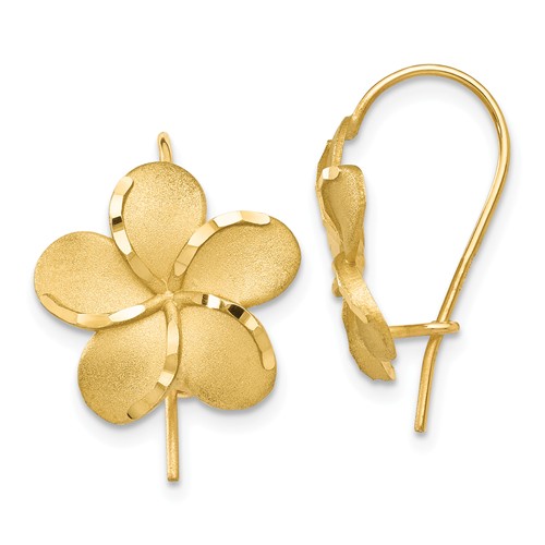 14 Karat Yellow Gold Plumeria  Earrings On French Wire