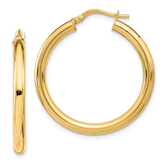 14 Karat Yellow Gold Polished Medium Hoop Earrings Diameter: 25 mm ...