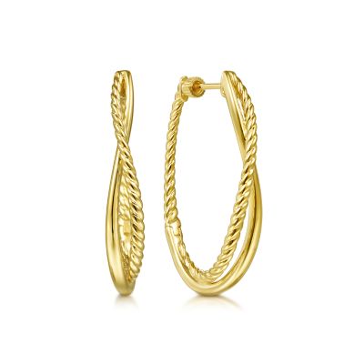 Gabriel & Co 14 Karat Yellow Gold 35mm Plain And Twisted Hoops