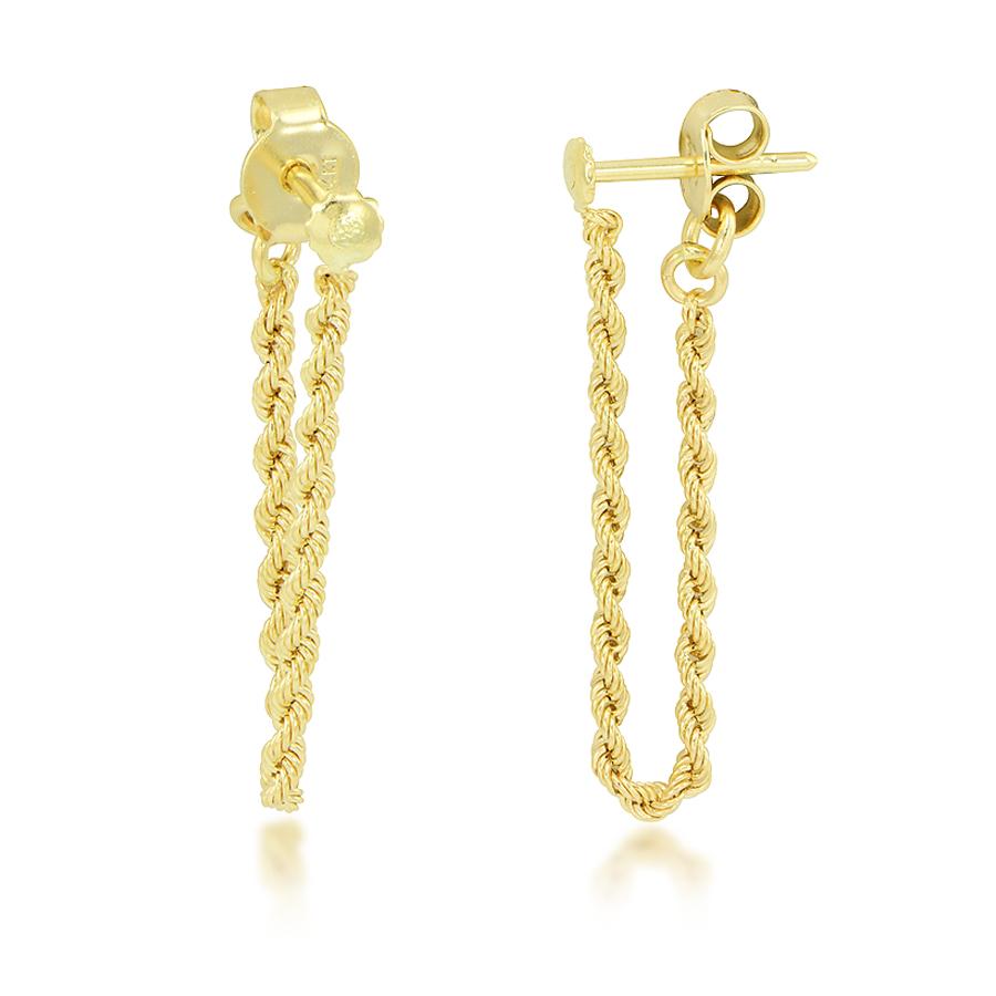 14 Karat Yellow Gold Dangle Rope Chain Earrings