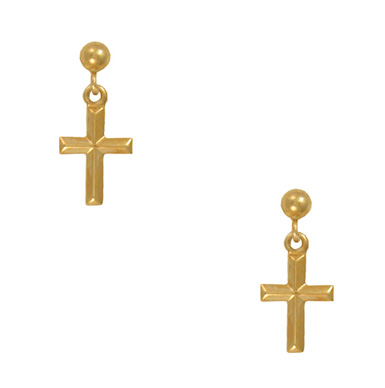 14 Karat Yellow Gold Dangle Cross Earrings