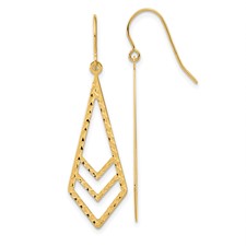 14 Karat Yellow Gold Texture Diamond Cut Dangle Earrings