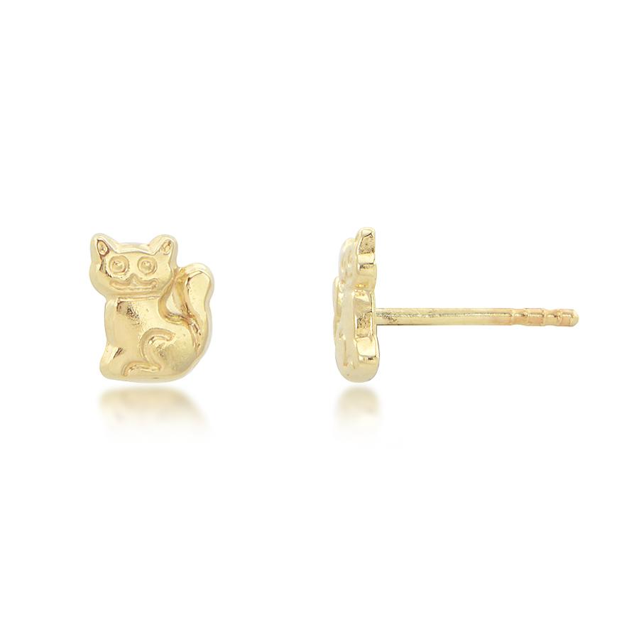 14 Karat Yellow Gold  Cat Stud Earrings