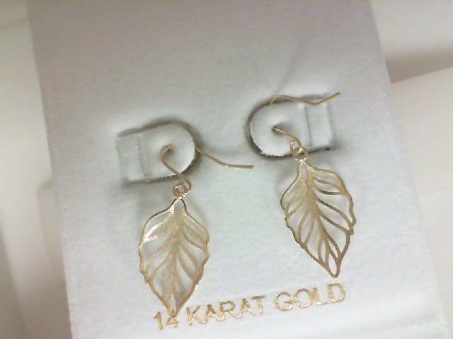 14 Karat Yellow Gold Filigree Leaf Dangle Earrings