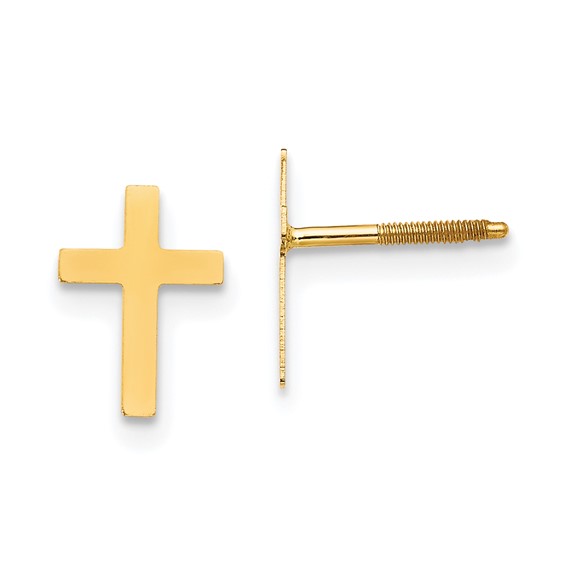 14 Karat Yellow Gold Cross Earrings With Screw Backs