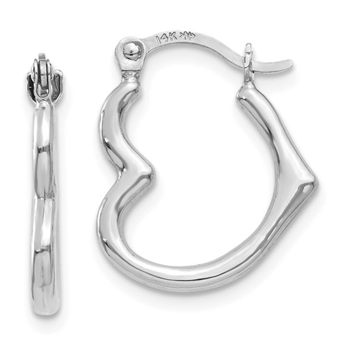 14 Karat White Gold Mini Heart Shape Hoop Earrings