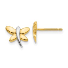 14 Karat Two Tone Dragonfly Stud Earrings