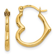 14 Karat Yellow Gold Heart Hoops