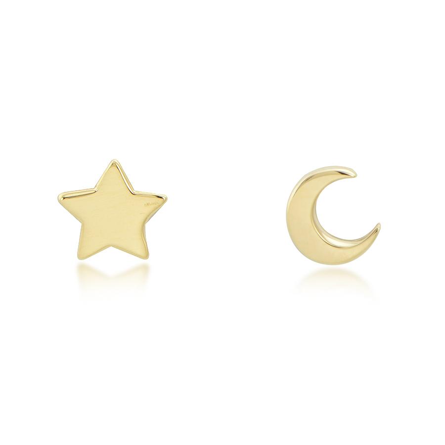 14 Karat Yellow Gold Moon And Star Stud Earrings