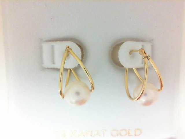 14 Karat Yellow Gold 8mm Freshwater Pearl Hoop Earrings