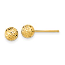 14 Karat Yellow Gold Diamond Cut 6mm Ball Stud Earrings