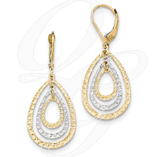 14 Karat Yellow/White Gold Triple Teardrop Diamond Cut Dangle Earrings
41x15mm