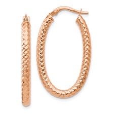 14 Karat Rose Gold Polished And Textured Oval Hoop Earrings