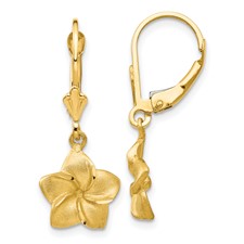14 Karat Yellow Gold Plumeria Earrings With Leveback