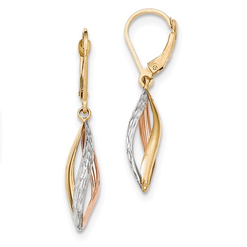 14 Karat Tri-Color Gold  Diamond Cut OpenTwist Dangle Earrings With Leverbacks
39x7mm