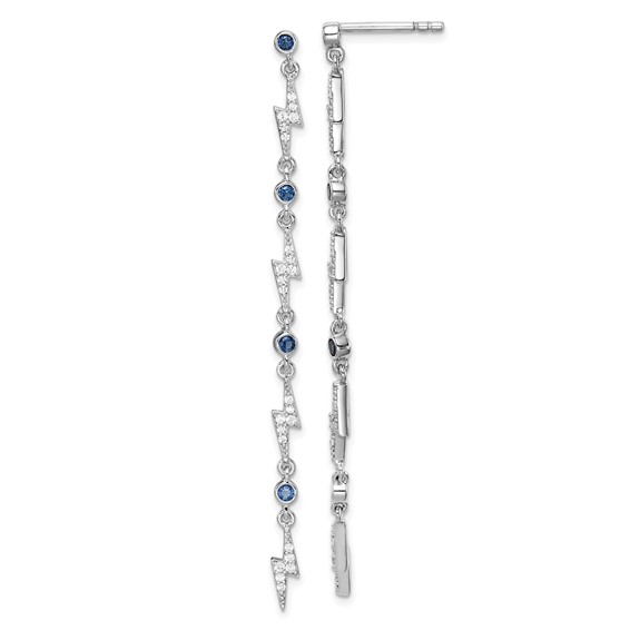 Sterling Silver Blue And White Cubic Zirconia Lightning Bolt Dangle Earrings
