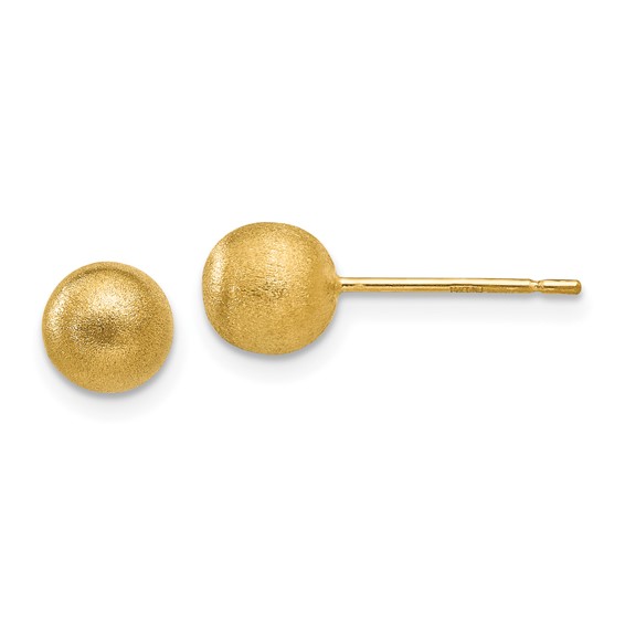 14 Karat Yellow Gold 6mm Satin Ball Stud Earrings