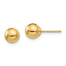 Yellow Gold Polished 14 Karat Madi K Ball 6mm Stud Earrings