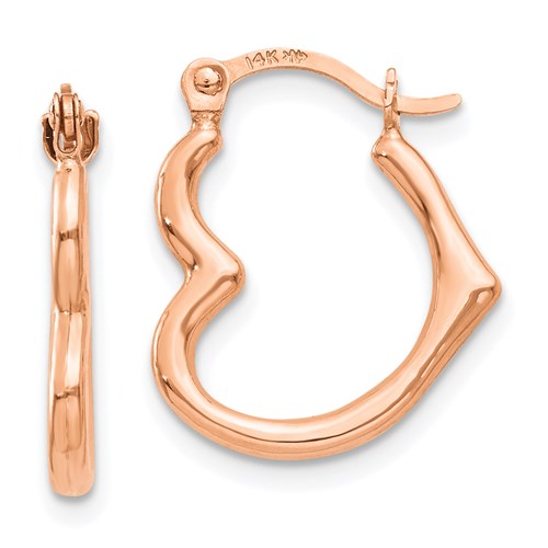 14 Karat Rose Gold Open Heart Shape 1.62 mm Hoop Earrings 
15.67 mm X 13.41 mm